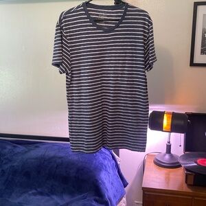 J Crew Men’s Blue and White Striped Short Sleeve Tee
